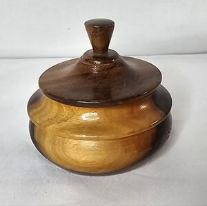 ​Mini Turned Wood Decorative Pot with Finial Lid Small Natural Grain Vessel